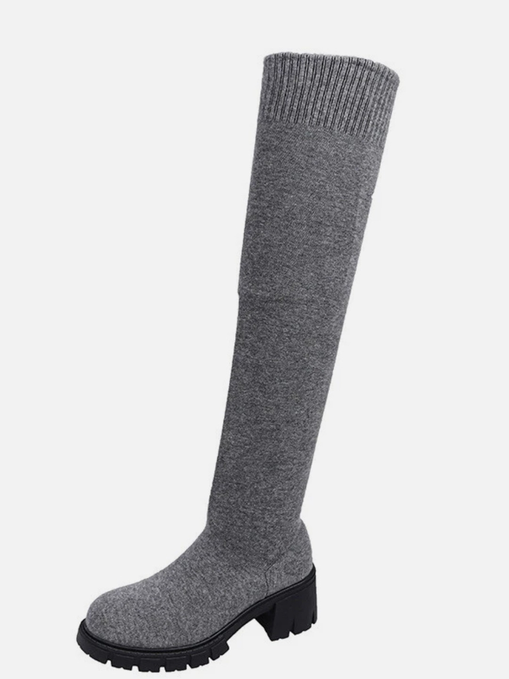 Gray Over-the-Knee Knit Platform Boots, "Sock Boots" Sz 6/ 6.5
